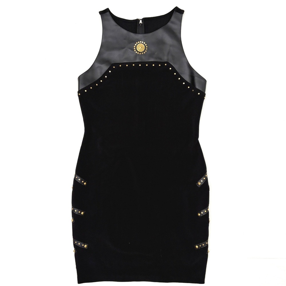 Susan Roselli for Vijack Dress Studded Faux Leather Vintage 14 Black